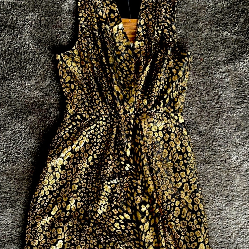 RACHEL Rachel Roy Gold and Black Leopard Print Midi Dress with Pockets!
